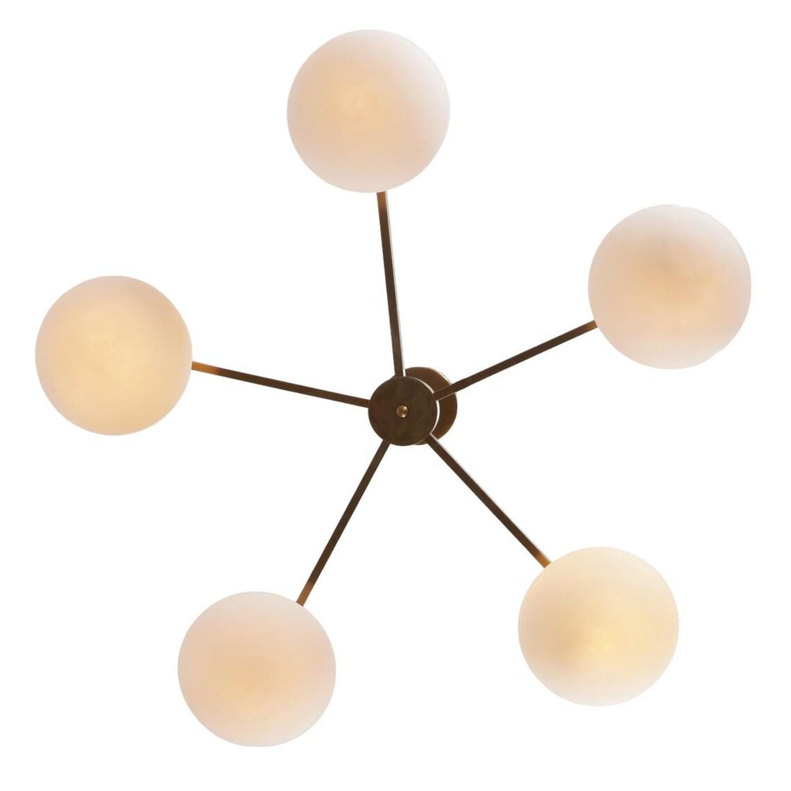 Five Light Glass Shade Brass Sputnik Ceiling Flush Mount Wall Lamp Semi Fixture
