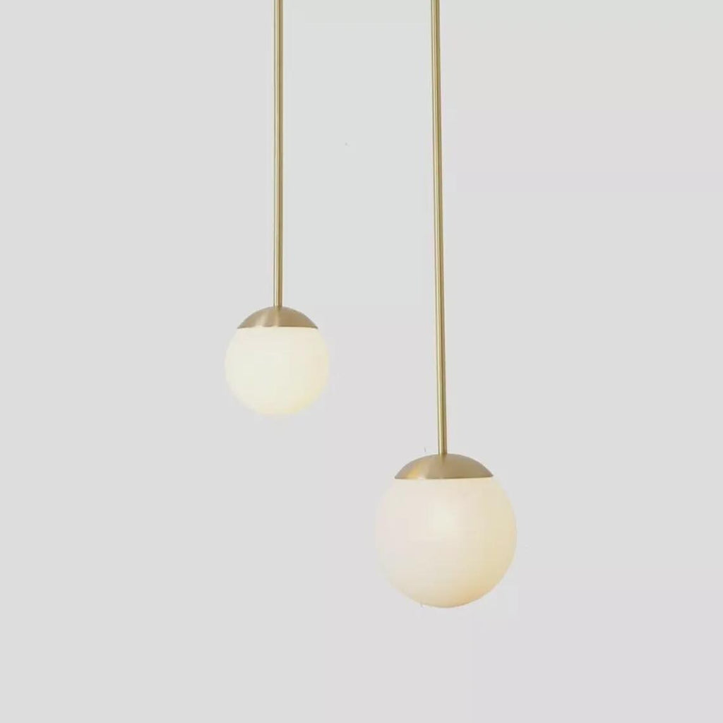 Mid Century Modern Brass Double Globe Pendant Chandelier