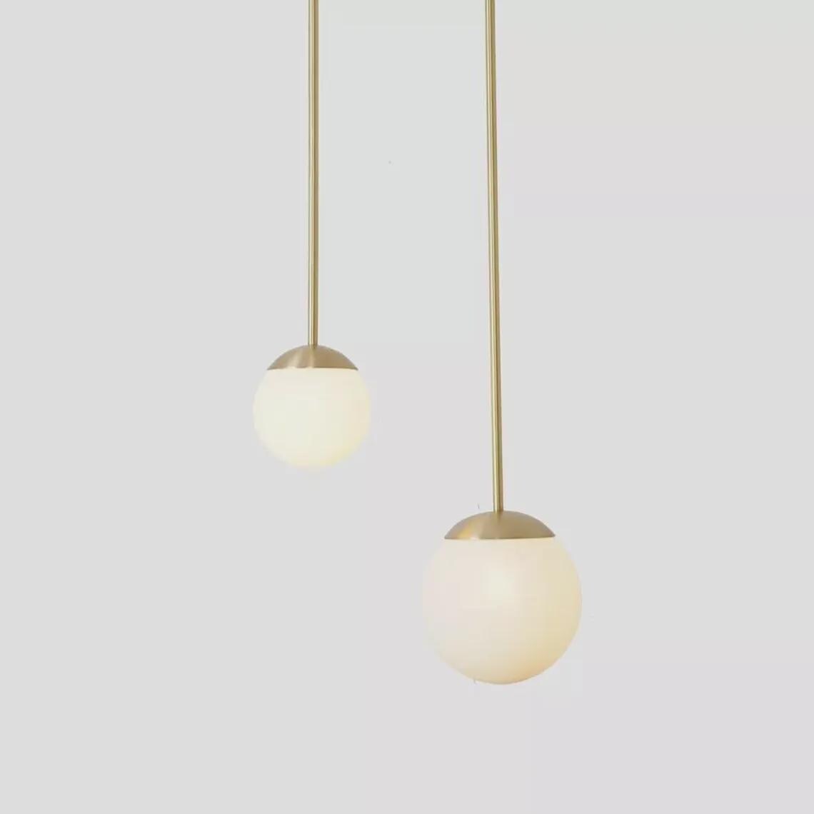 Mid Century Modern Brass Double Globe Pendant Chandelier