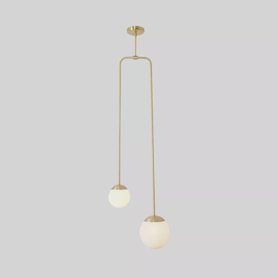 Mid Century Modern Brass Double Globe Pendant Chandelier