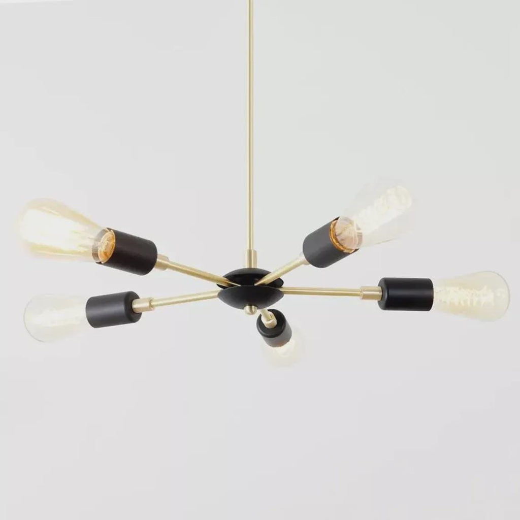 Brushed Brass Sputnik Chandelier, 5-Arm Mid-Century Light