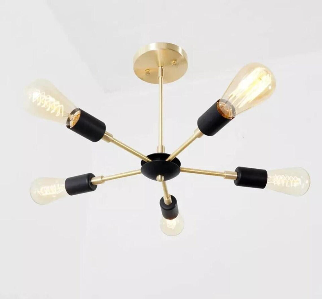 Brushed Brass Sputnik Chandelier, 5-Arm Mid-Century Light