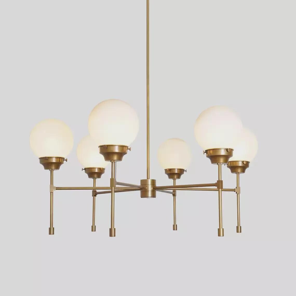Sputnik Chandelier 6 Glass Globe Modern Brass Heritage Raw Brass Finish Bedroom Lights Fixture