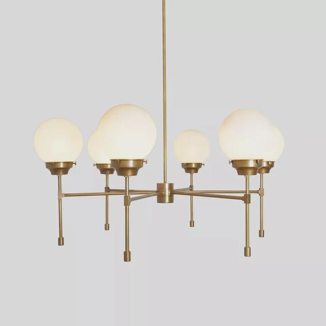 Sputnik Chandelier 6 Glass Globe Modern Brass Heritage Raw Brass Finish Bedroom Lights Fixture