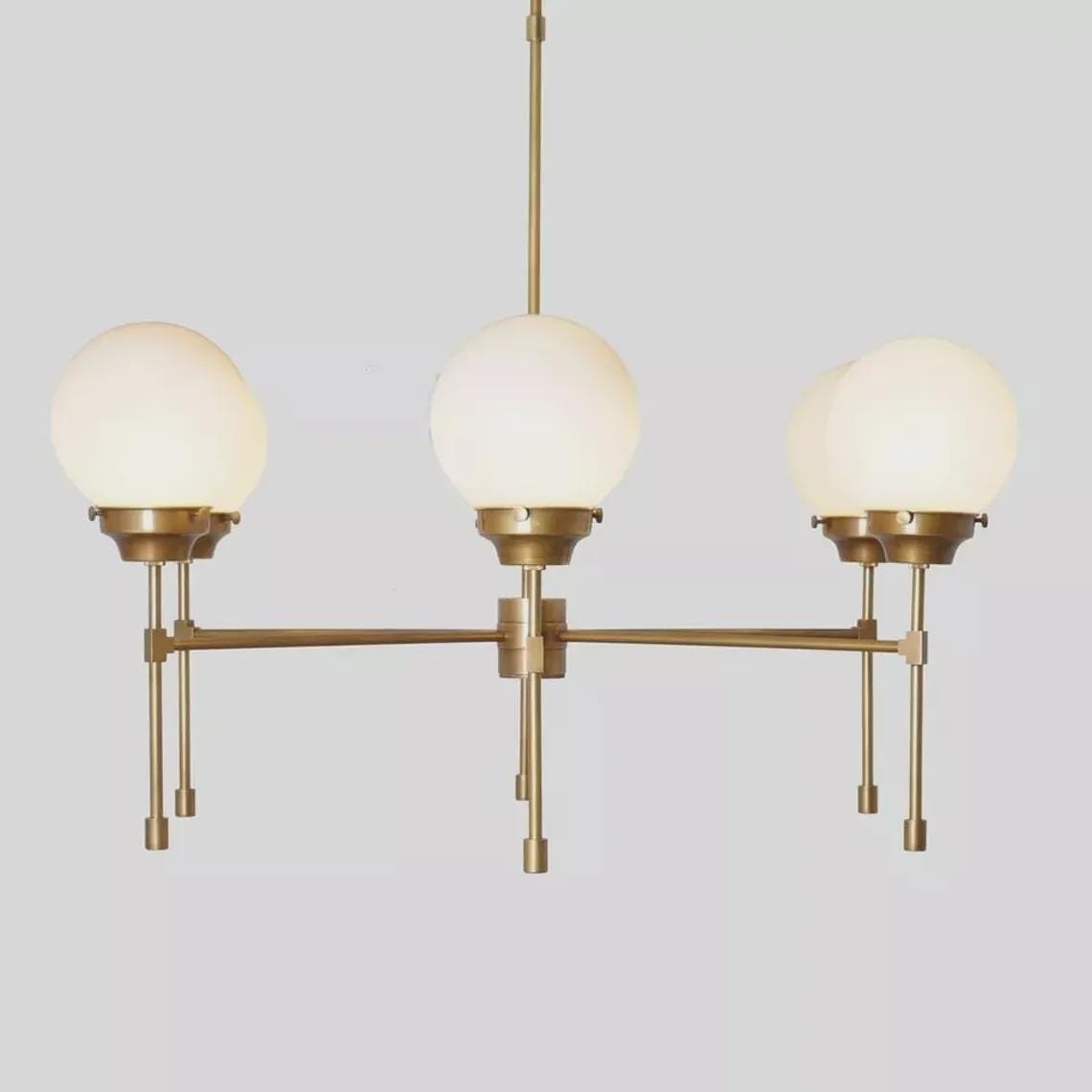 Sputnik Chandelier 6 Glass Globe Modern Brass Heritage Raw Brass Finish Bedroom Lights Fixture