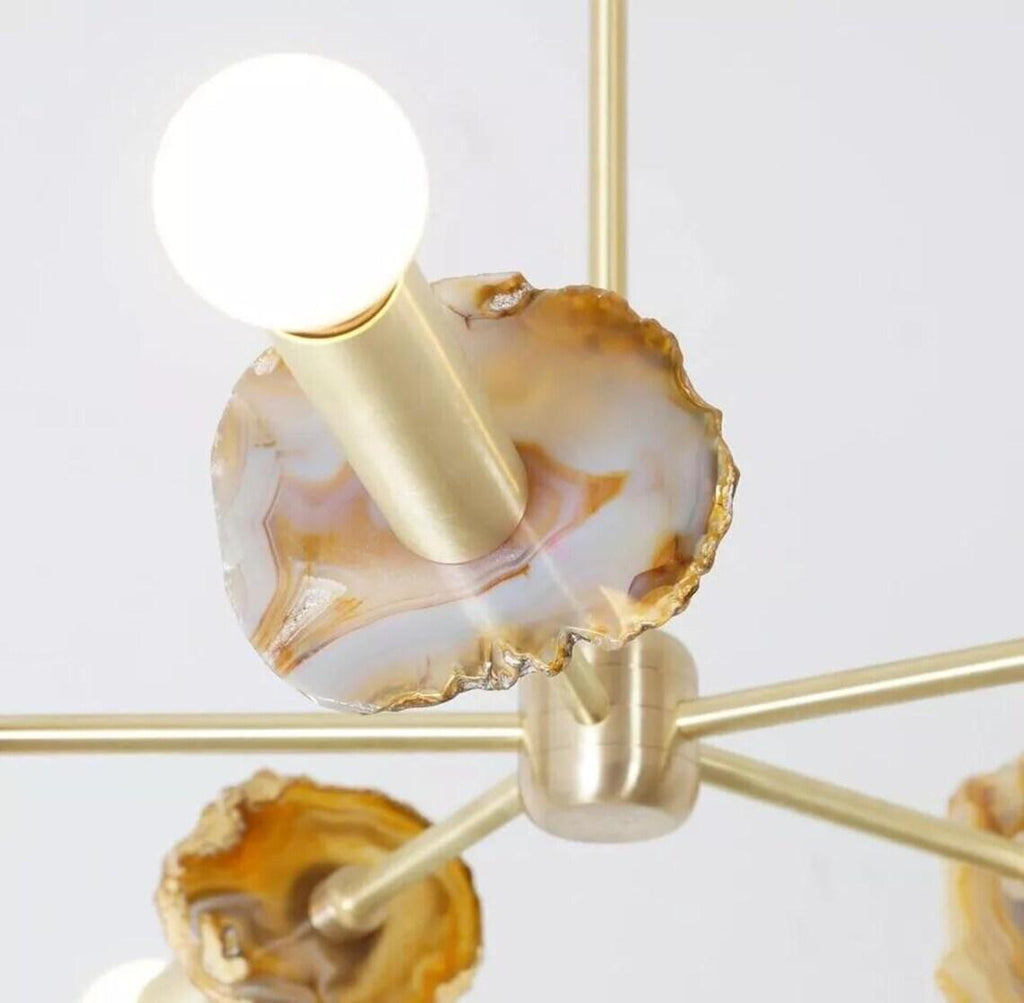 Agate Stone Sputnik Chandelier, Brushed Brass Semi Flush Mount