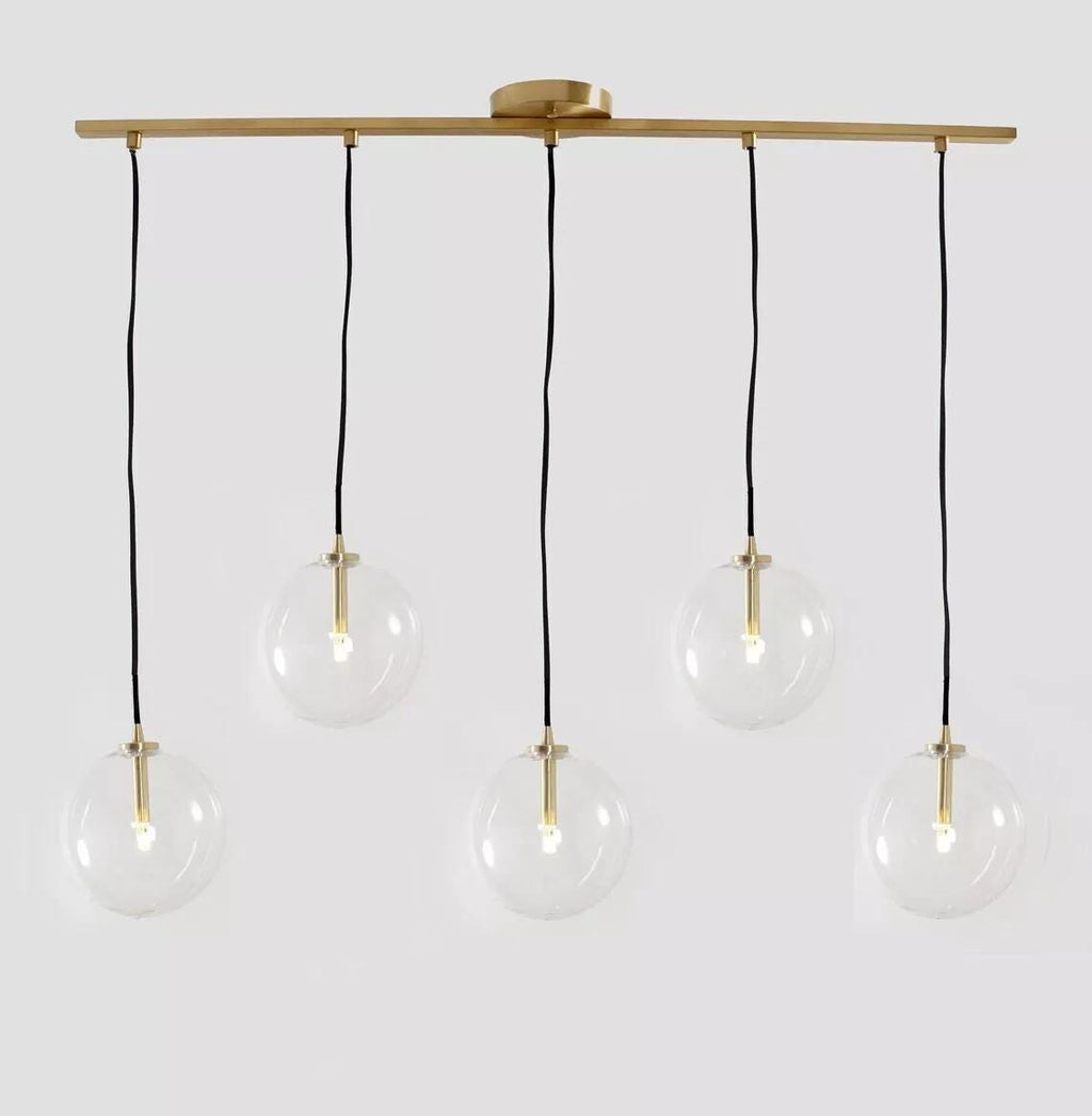 Opal Glass Globe Pendant Light - Mid Century Raw Brass Finish