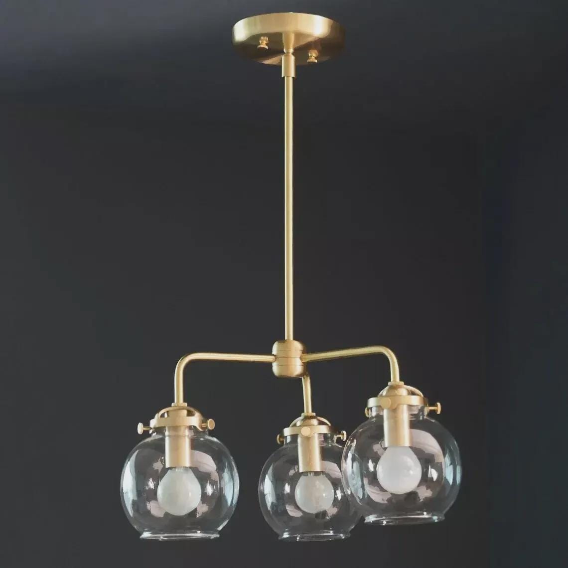 Sputnik Chandelier Pendant 3 Light Glass Globe Sputnik Starburst Raw Brass Finish Bedroom  Fixture