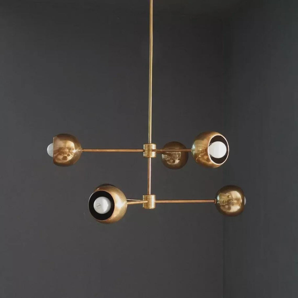 Modern Brass Sputnik Chandelier, 6 Light Mid Century Style