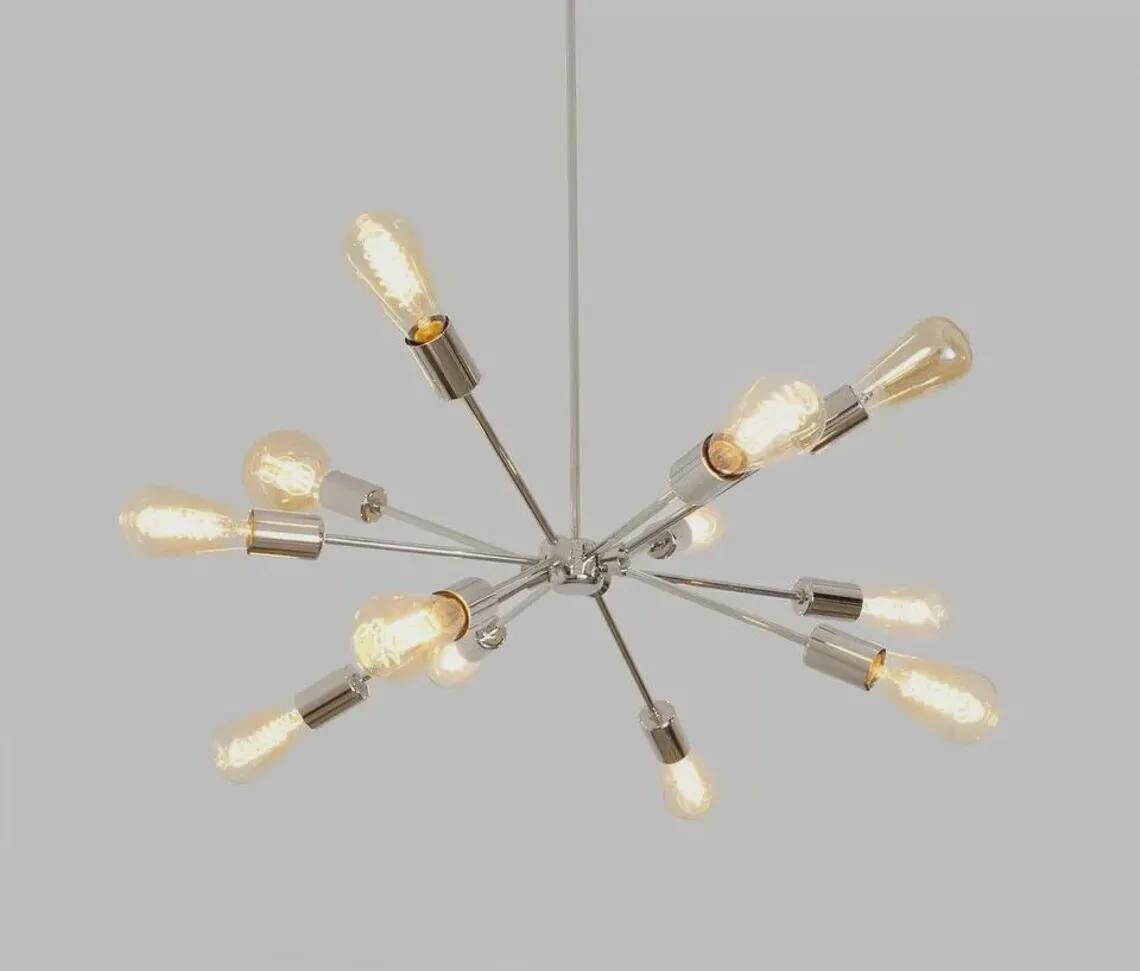 12 Lights Mid Century Sputnik Starburst Chandelier Fixture Brushed Chrome Brass Finish Bedroom Lights