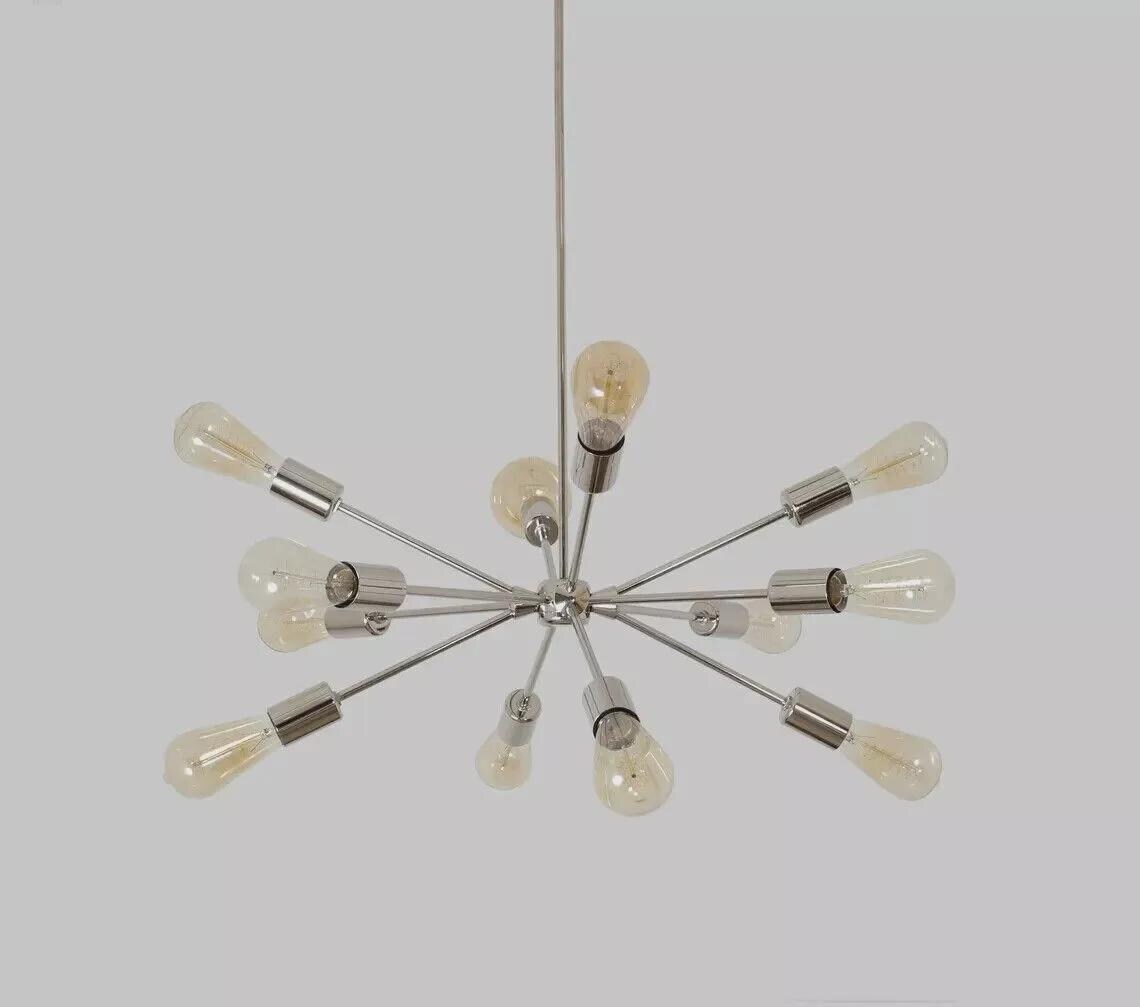 12 Lights Mid Century Sputnik Starburst Chandelier Fixture Brushed Chrome Brass Finish Bedroom Lights
