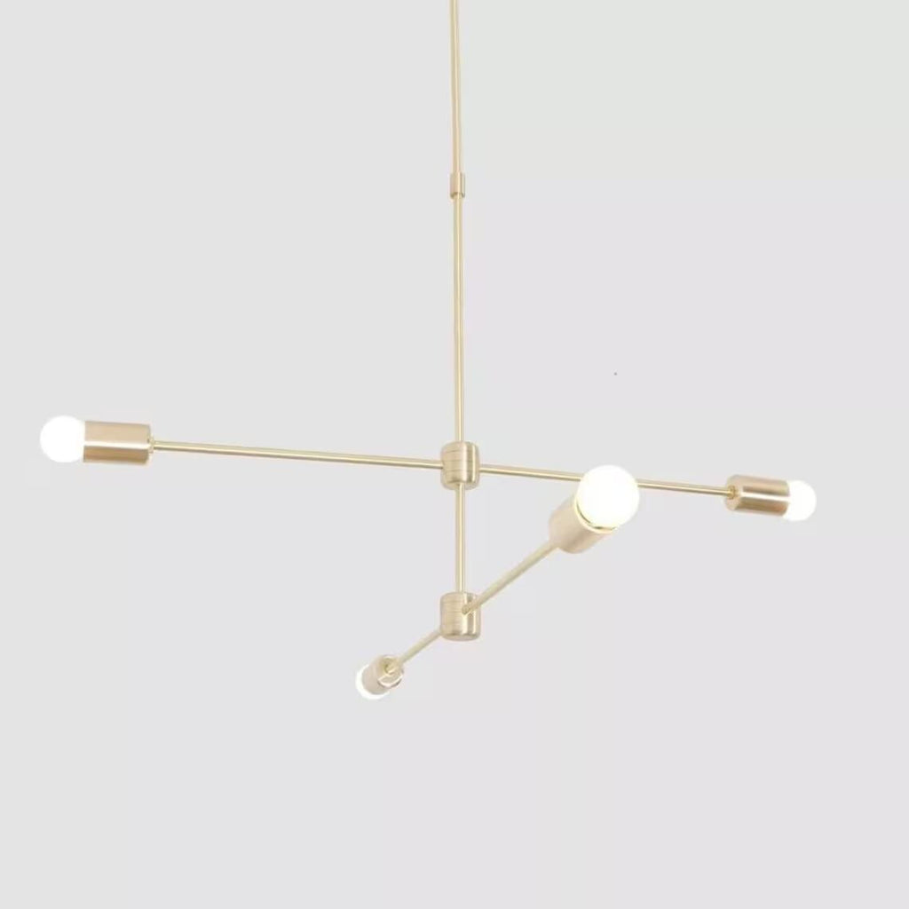 Raw Brass Sputnik Chandelier - Mid Century Modern 4-Arm Ceiling Light