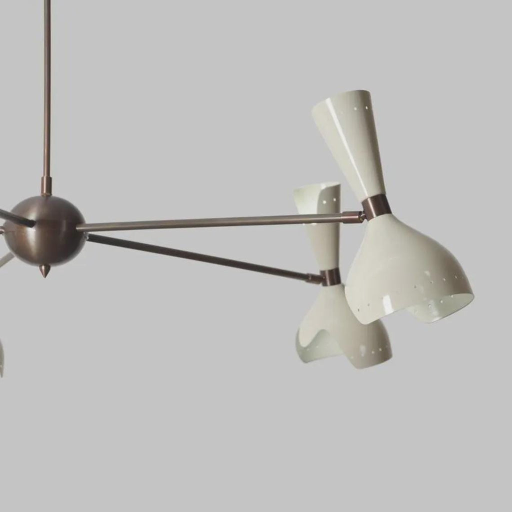 Mid Century Sputnik Chandelier, Raw Brass Finish, 10 Light