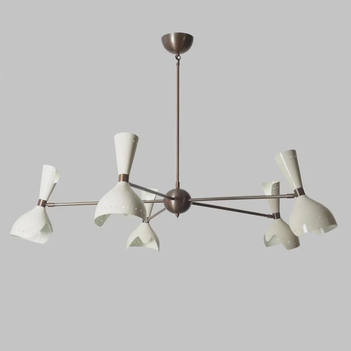 Mid Century Sputnik Chandelier, Raw Brass Finish, 10 Light