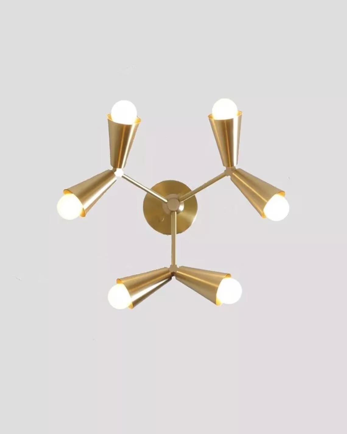 Brushed Brass Sputnik Chandelier - Mid-Century Modern 6-Light Pendant