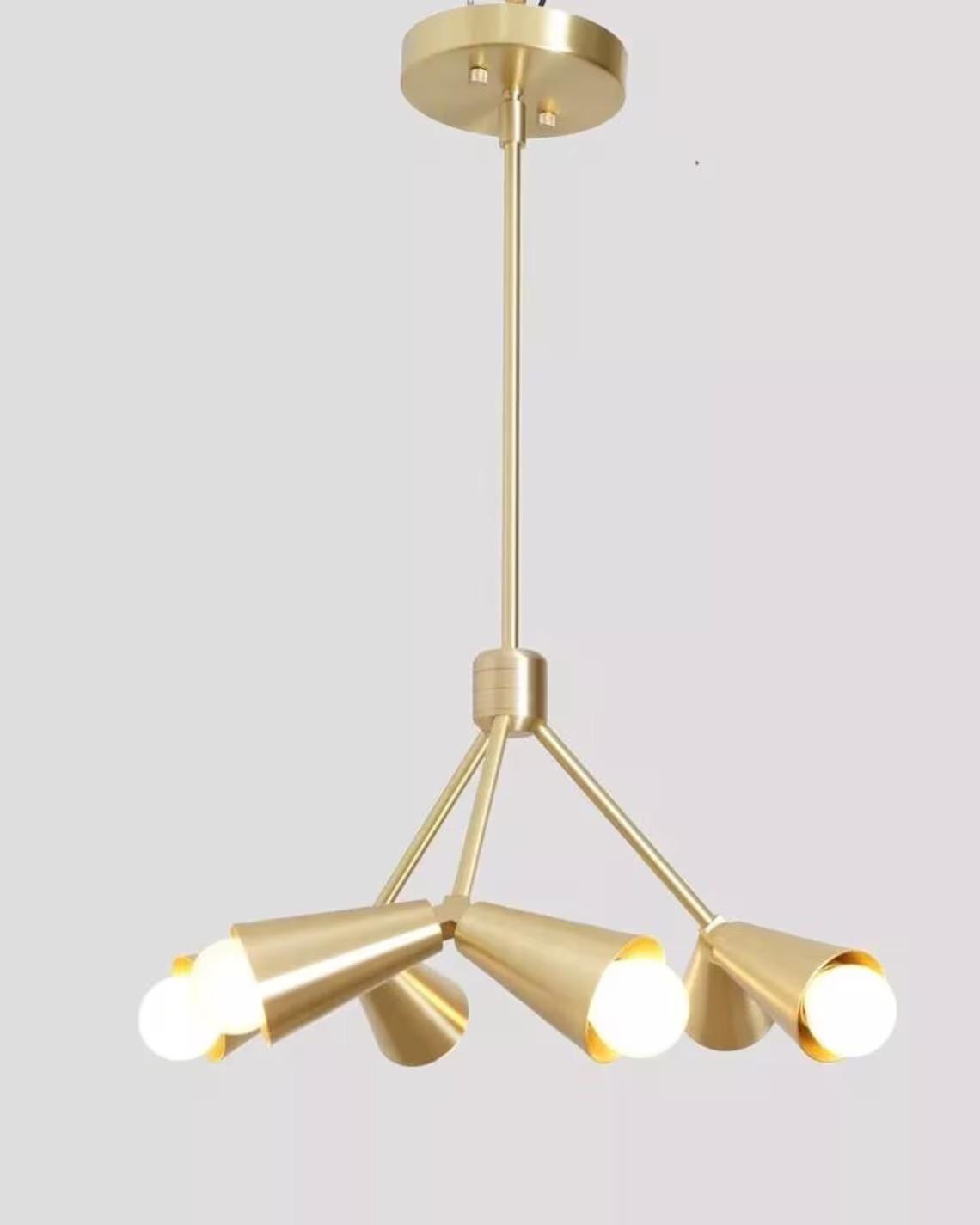 Brushed Brass Sputnik Chandelier - Mid-Century Modern 6-Light Pendant
