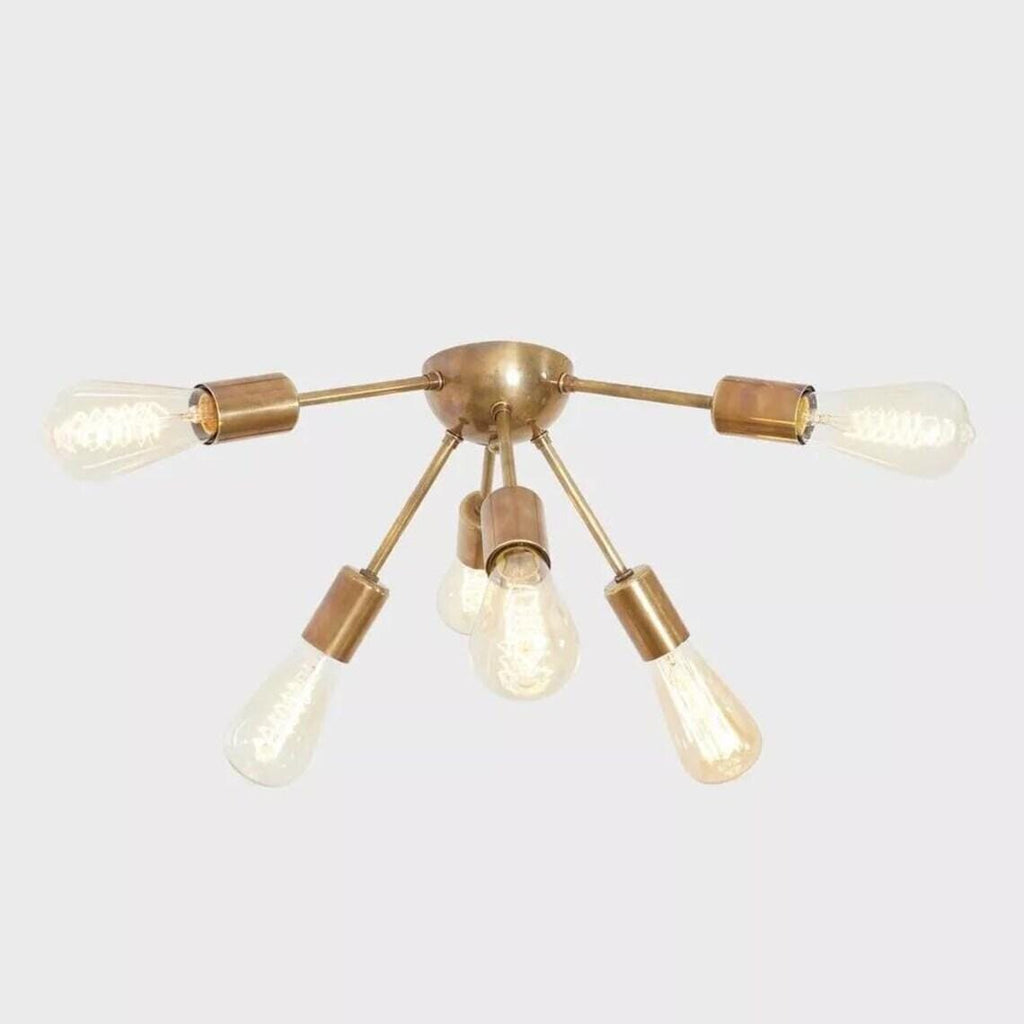 Sputnik Chandelier: Mid Century Modern Brass 6-Arm Flush Mount Light