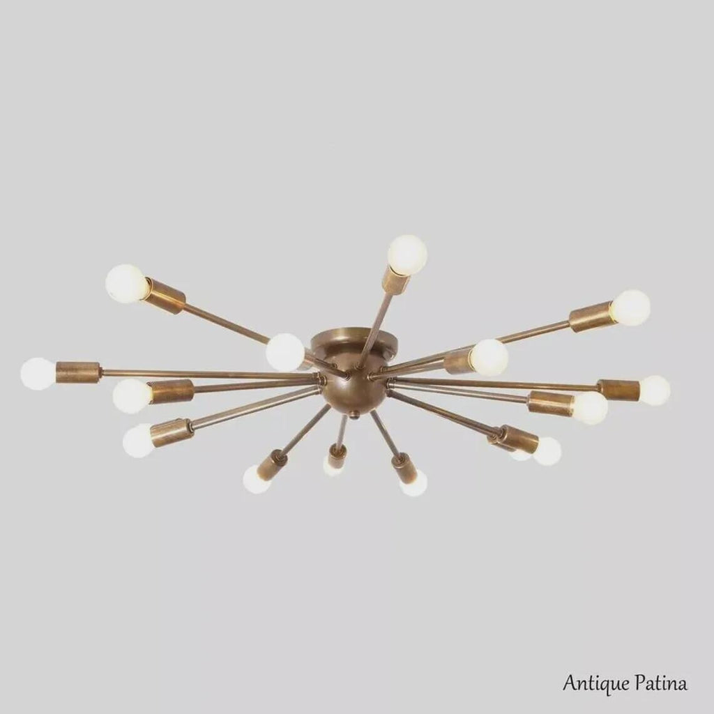 Sputnik Flush Mount Chandelier 16 Arm Light Modern Raw Brass Finish Bedroom Lights Fixture