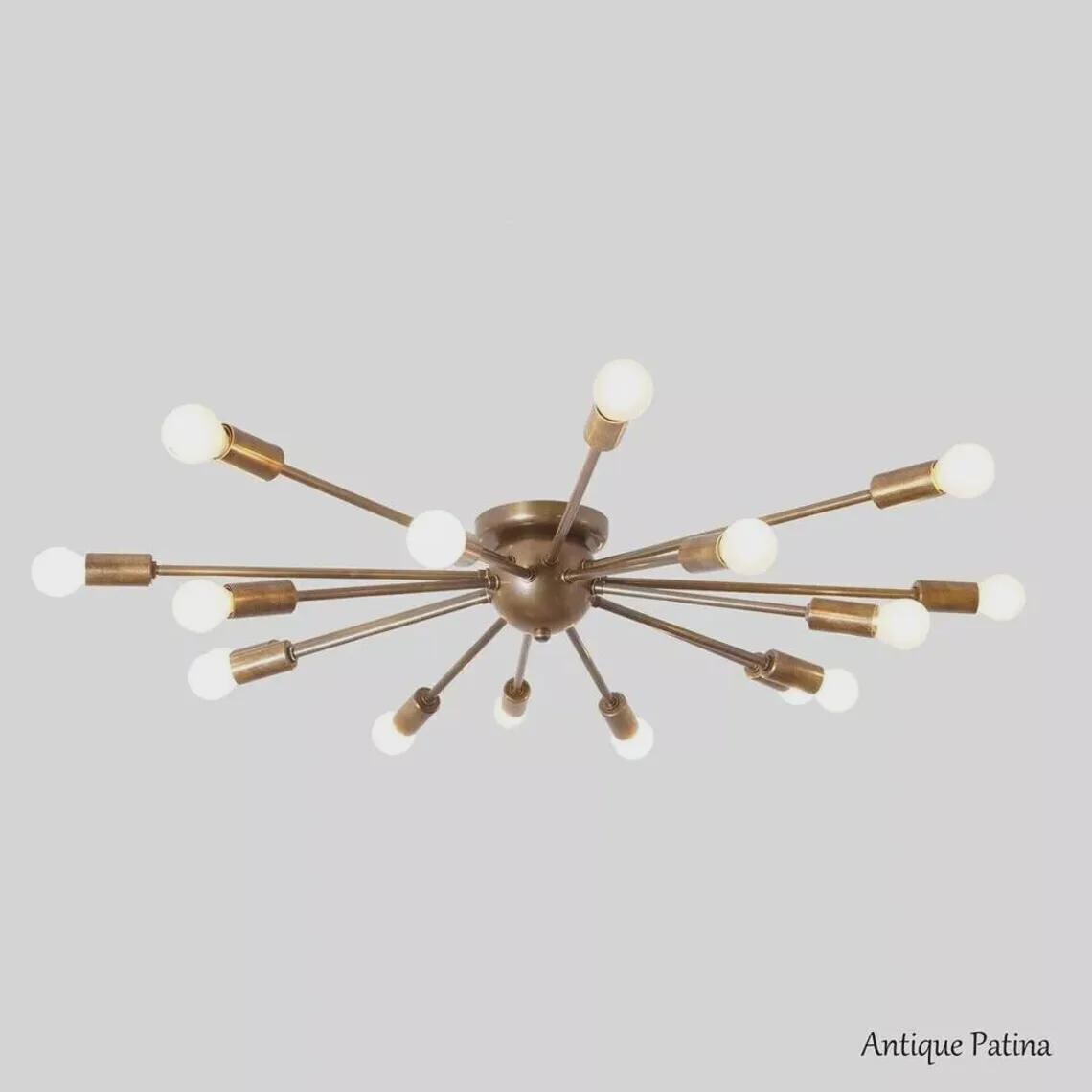 Sputnik Flush Mount Chandelier 16 Arm Light Modern Raw Brass Finish Bedroom Lights Fixture