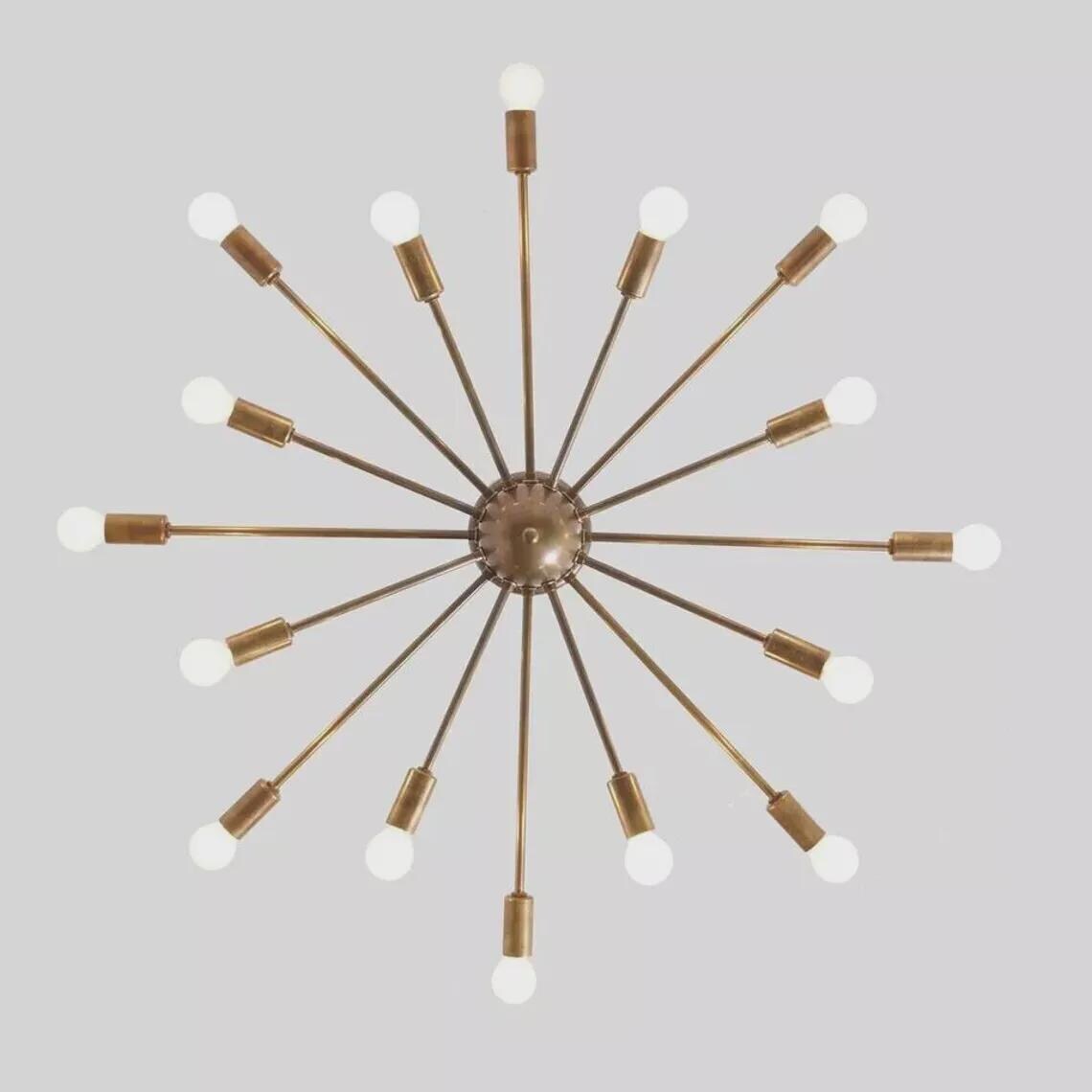 Sputnik Flush Mount Chandelier 16 Arm Light Modern Raw Brass Finish Bedroom Lights Fixture