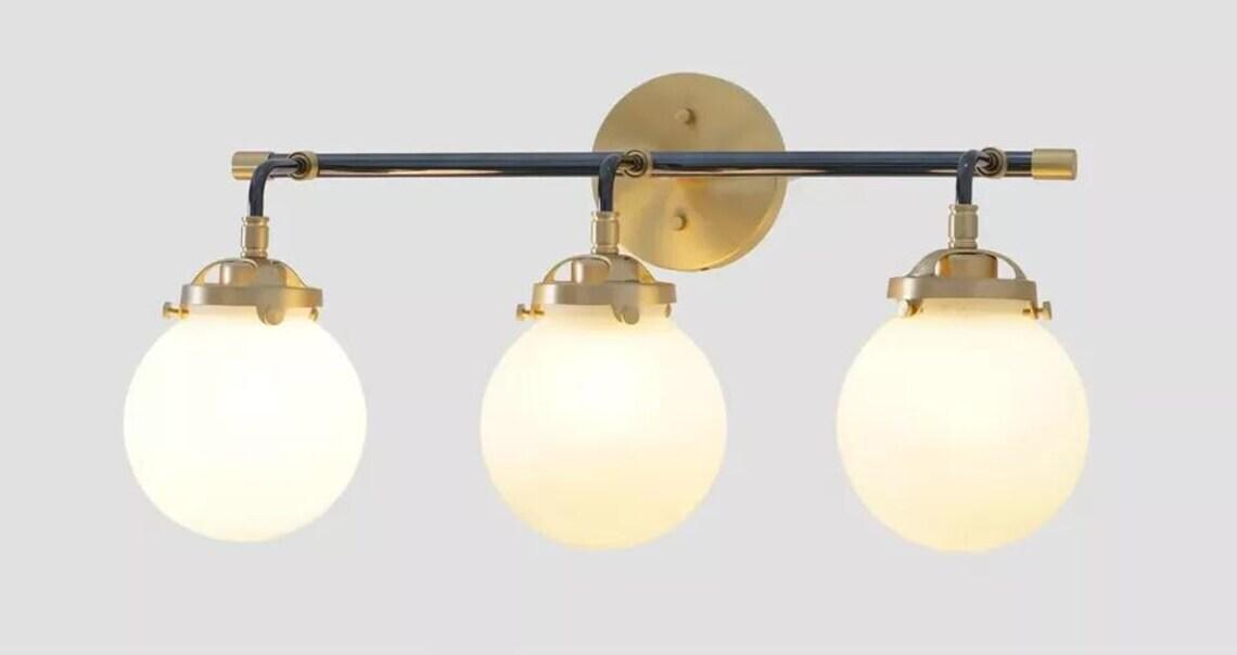 Italian Wall Sconce Mid-Century3 Glass Globe Light Raw Brass Finish Bedroom Lights Fixture
