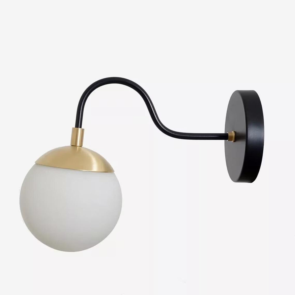 Modern Brass Glass Globe Wall Sconce – Black Bedside Lamp