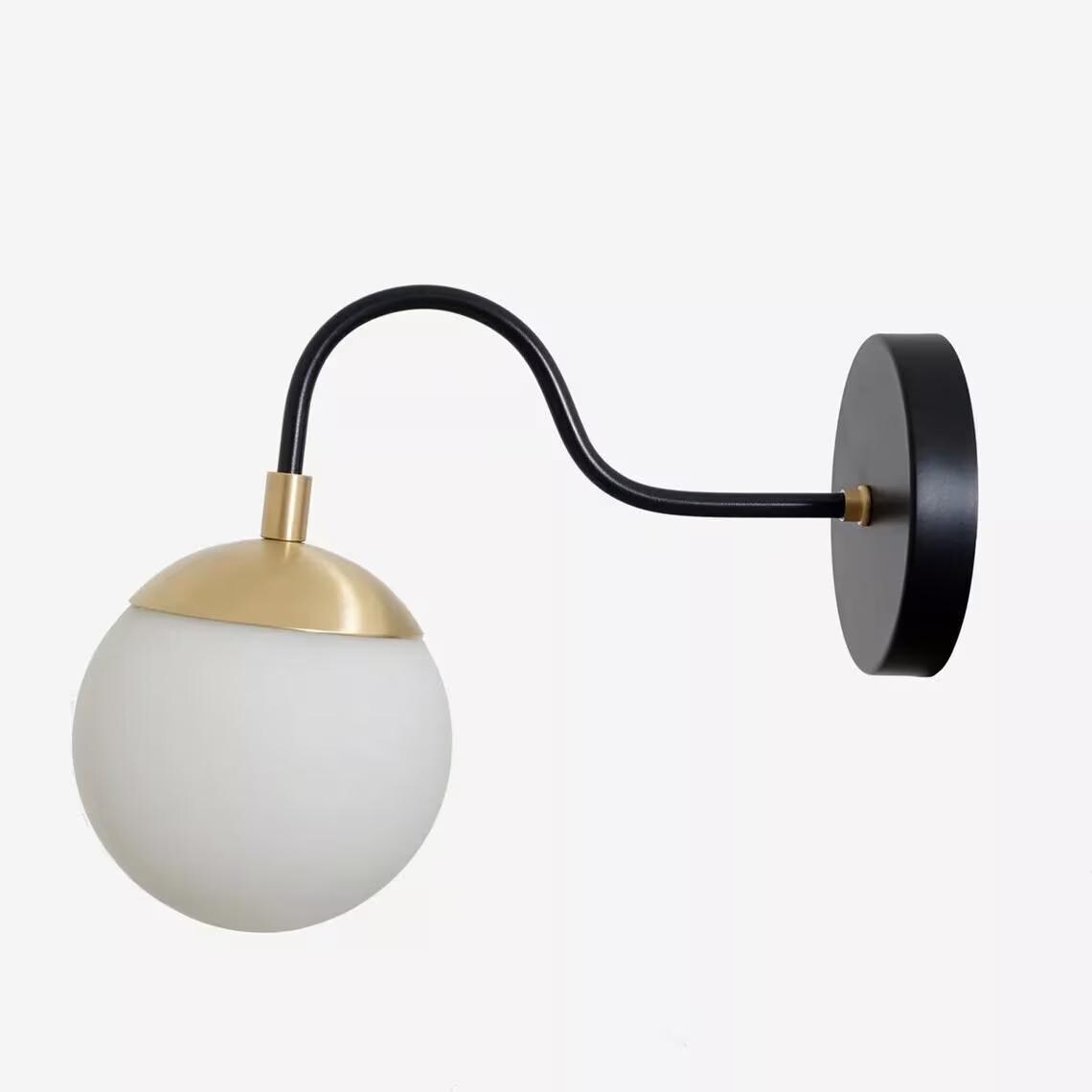 Modern Brass Glass Globe Wall Sconce – Black Bedside Lamp