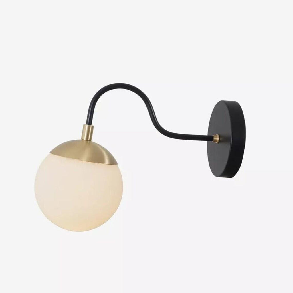 Modern Brass Glass Globe Wall Sconce – Black Bedside Lamp
