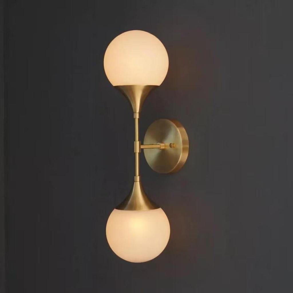 Mid Century Modern Brass Globe Wall Sconce, Hallway Lighting