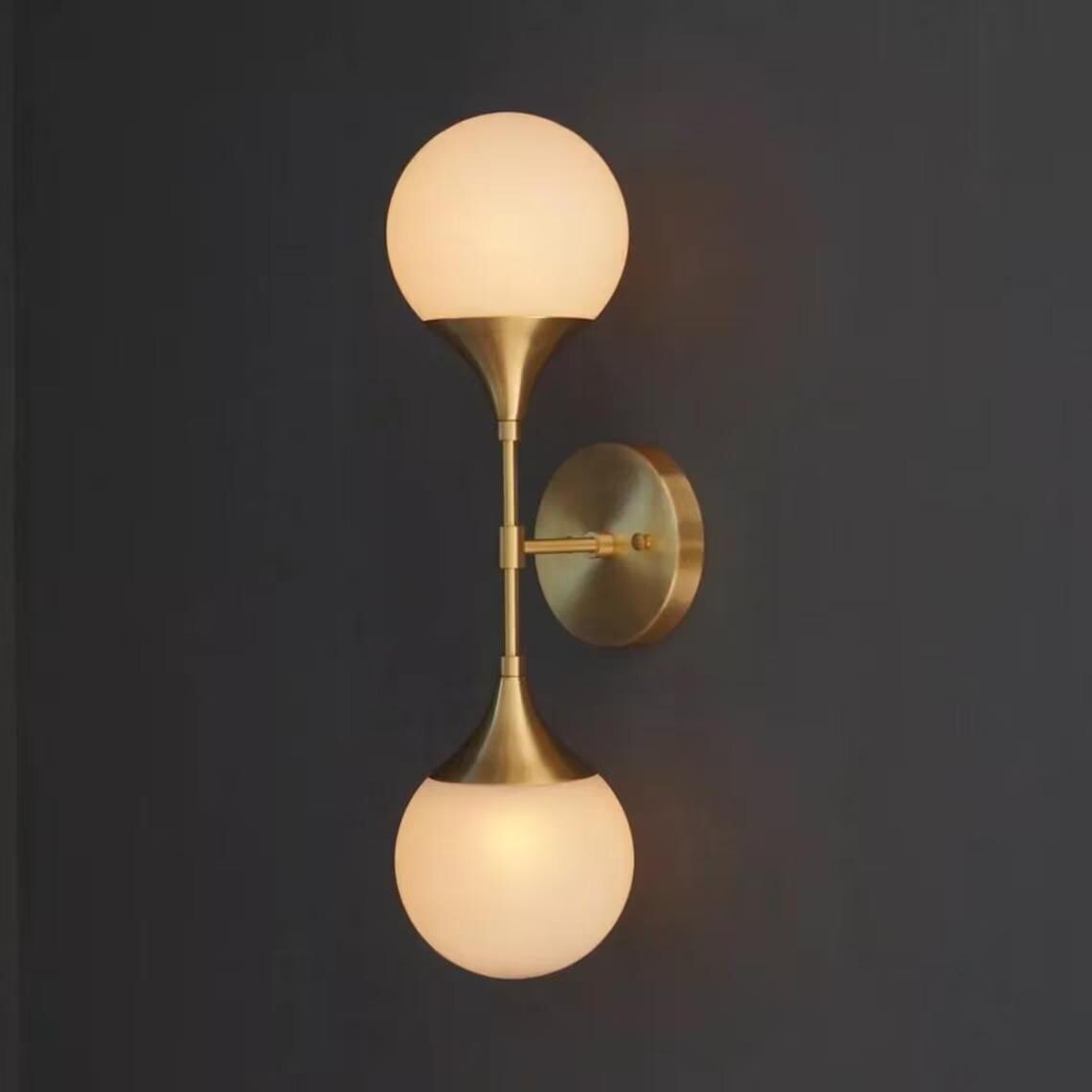 Mid Century Modern Brass Globe Wall Sconce, Hallway Lighting