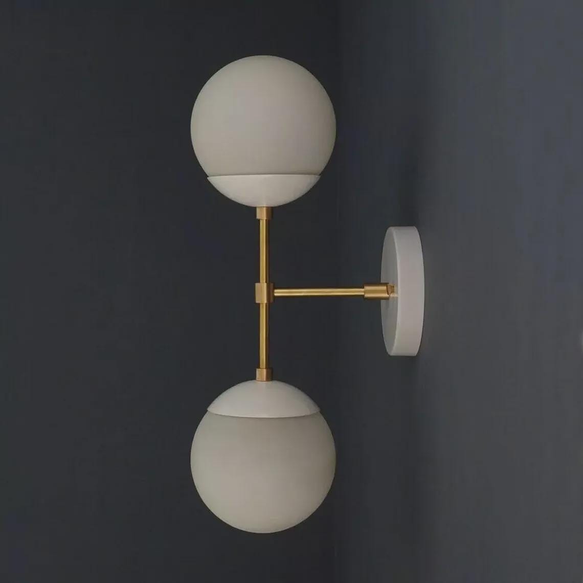 Mid Century Modern Brass Double Globe Wall Sconce
