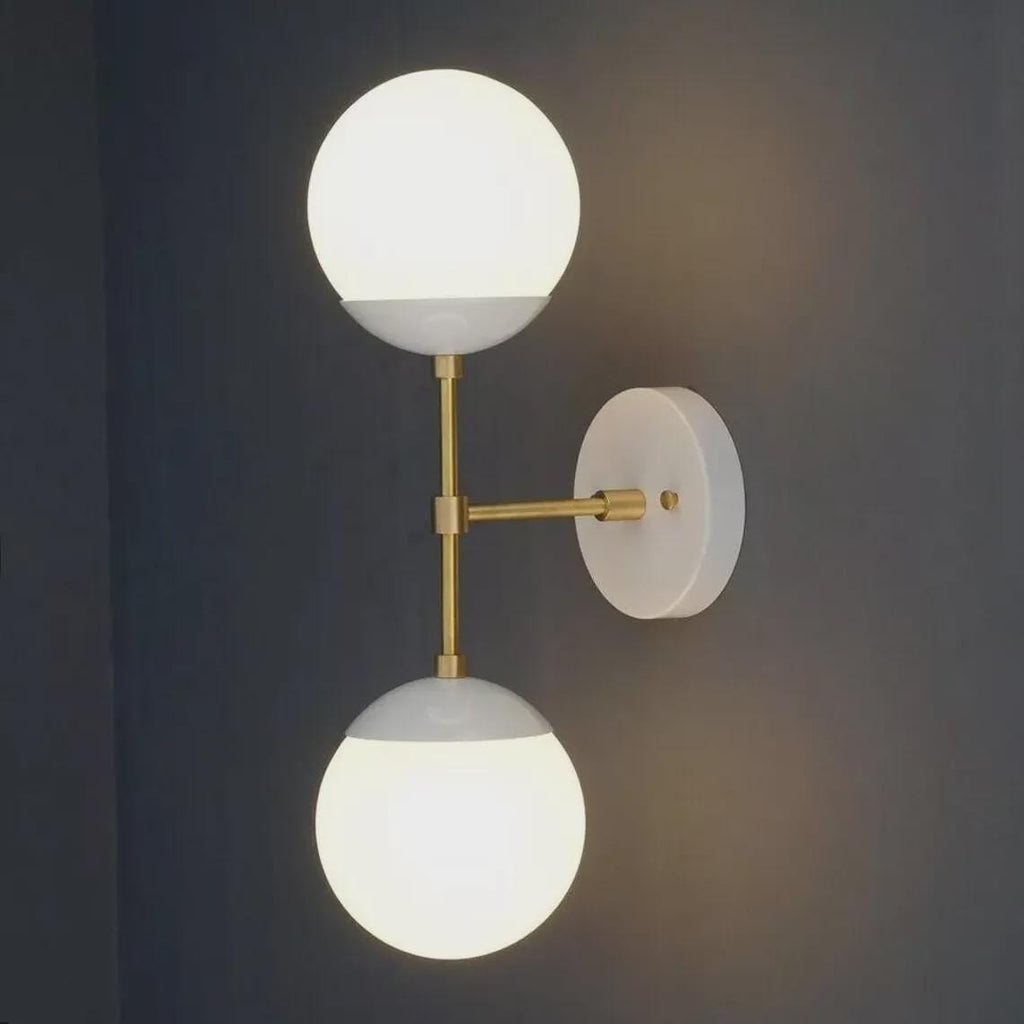 Mid Century Modern Brass Double Globe Wall Sconce