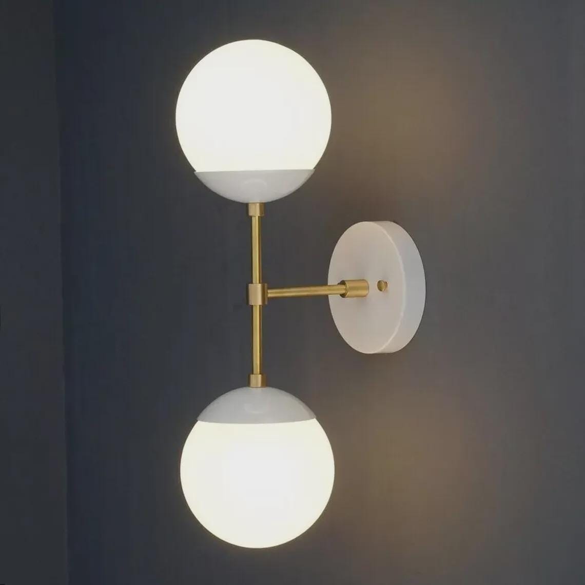 Mid Century Modern Brass Double Globe Wall Sconce