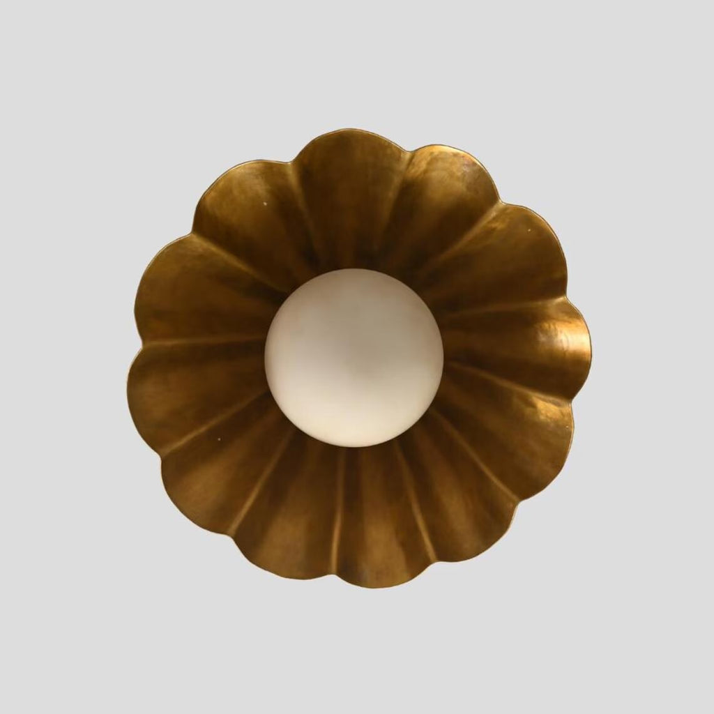 Brass Scalloped Flush Mount Ceiling Light – Mid Century Modern Fixture