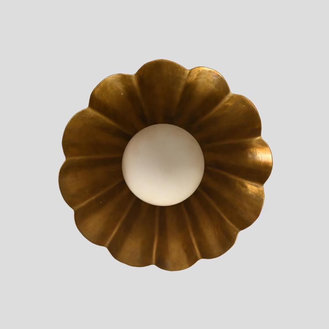 Brass Scalloped Flush Mount Ceiling Light – Mid Century Modern Fixture