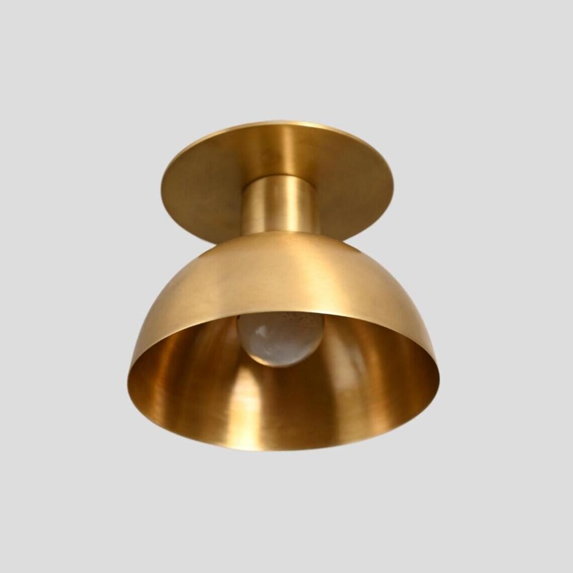 Handcrafted Raw Brass Flush Mount Ceiling Light - Mid Century Modern
