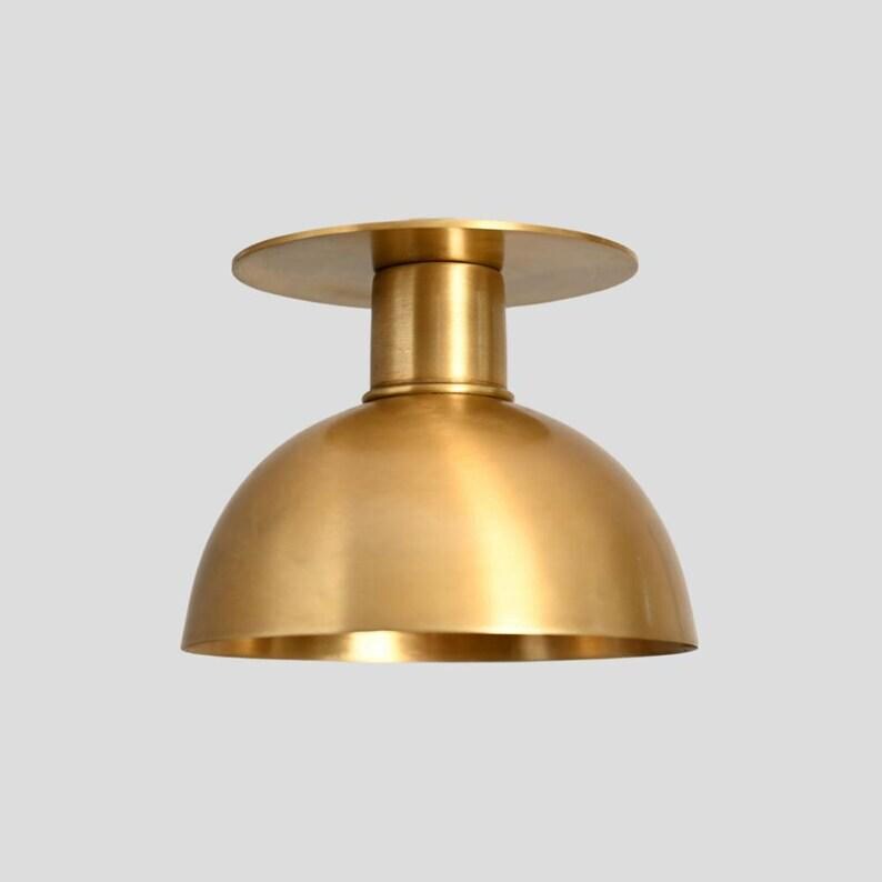 Handcrafted Raw Brass Flush Mount Ceiling Light - Mid Century Modern