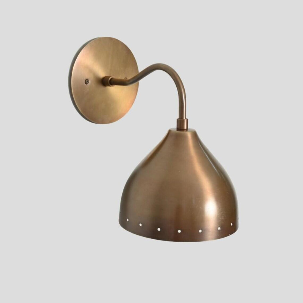 Mid Century Modern Brass Wall Sconce – Perforated Metal Shade Lamp