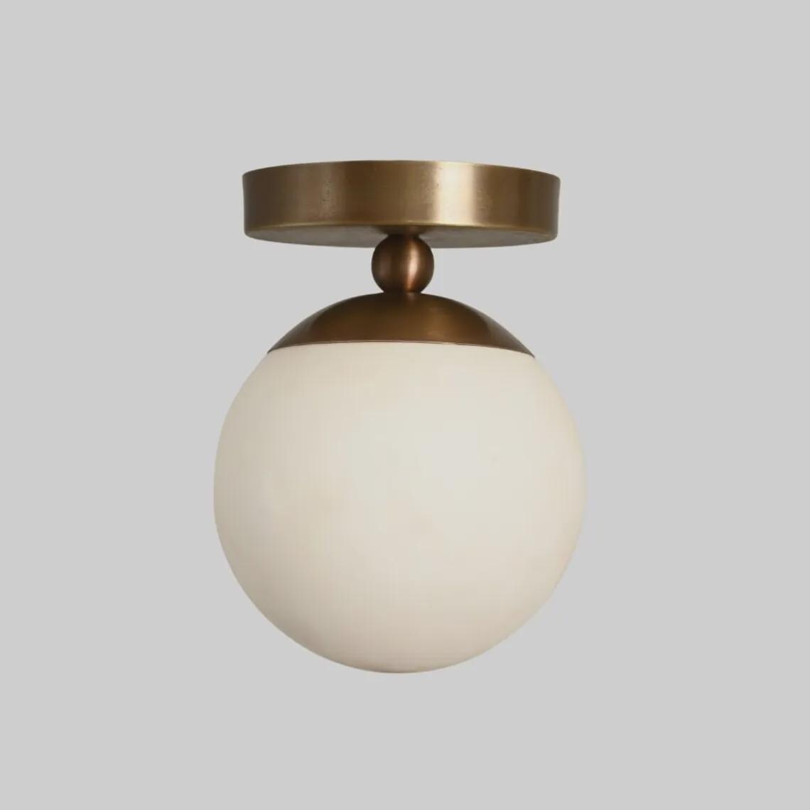 Brass Glass Globe Flush Mount Light - Mid Century Modern Sconce