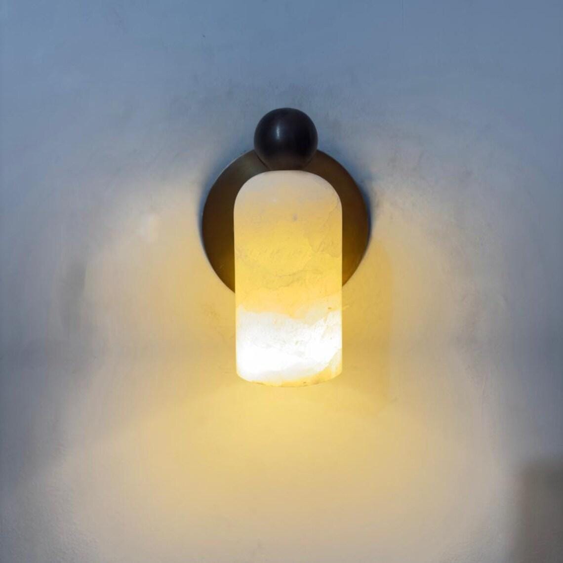 Brass Alabaster Wall Sconce – Mid-Century Modern Lighting