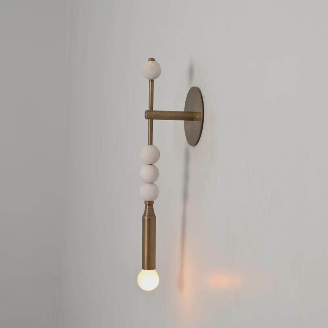 Mid Century Modern Brass Wall Sconce – Marble Accents, Retro Lighting