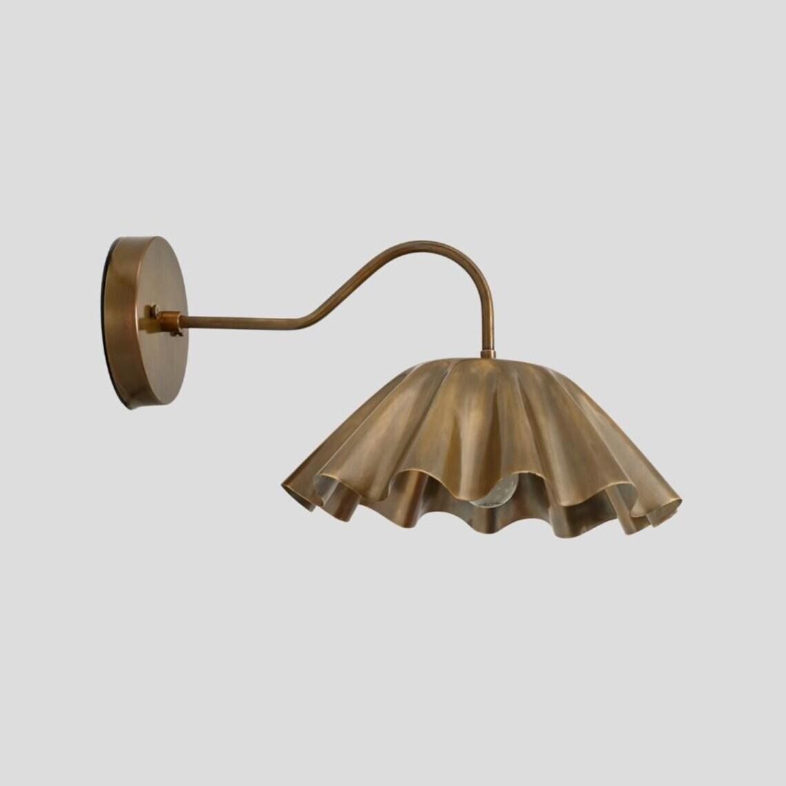 Mid Century Brass Wall Sconce, Scalloped Shade Swing Arm Light