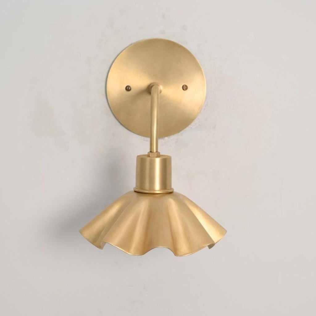 Mid Century Brass Flower Wall Sconce, Petal Shade Lamp