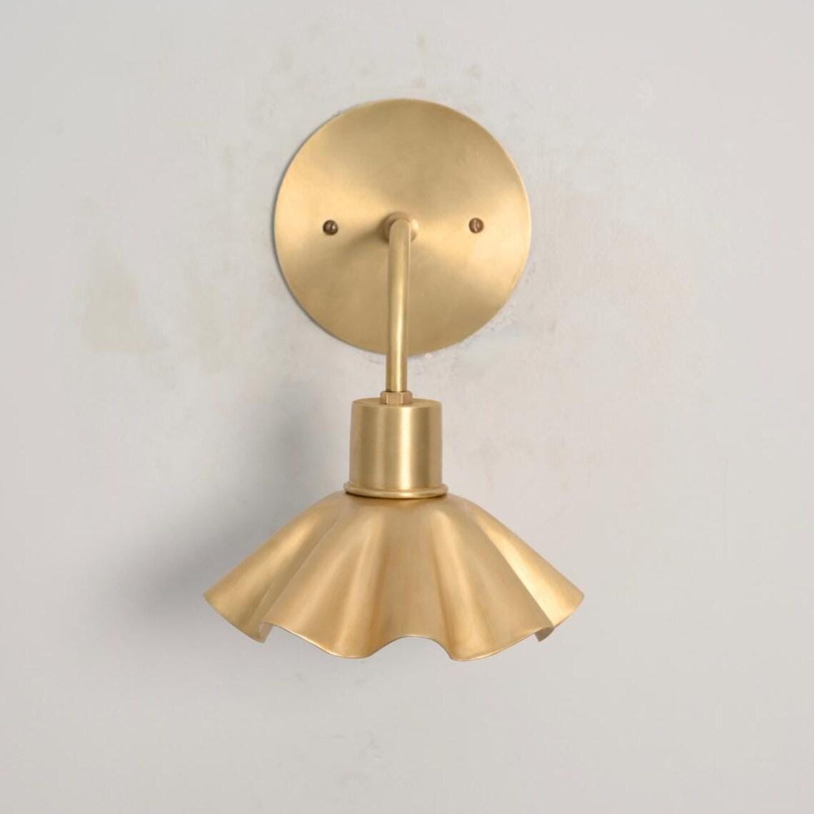 Mid Century Brass Flower Wall Sconce, Petal Shade Lamp