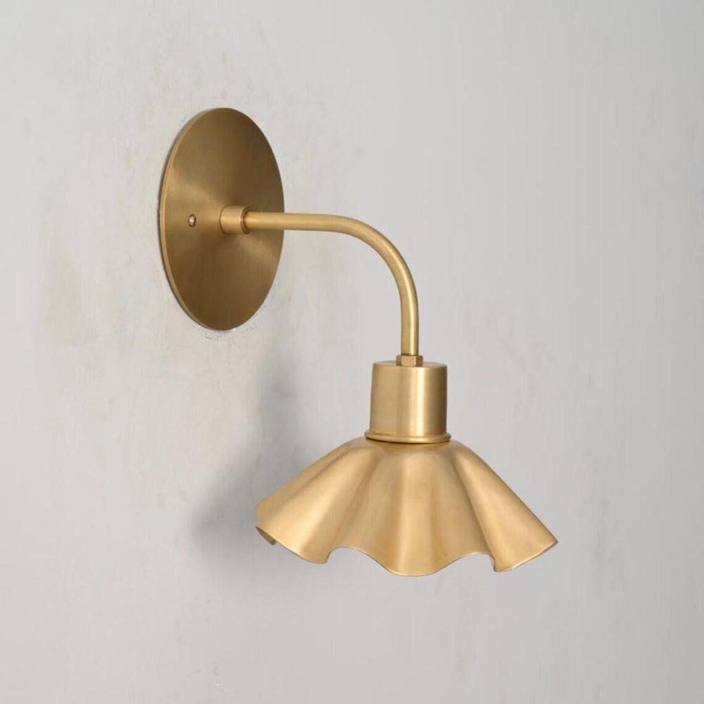Mid Century Brass Flower Wall Sconce, Petal Shade Lamp