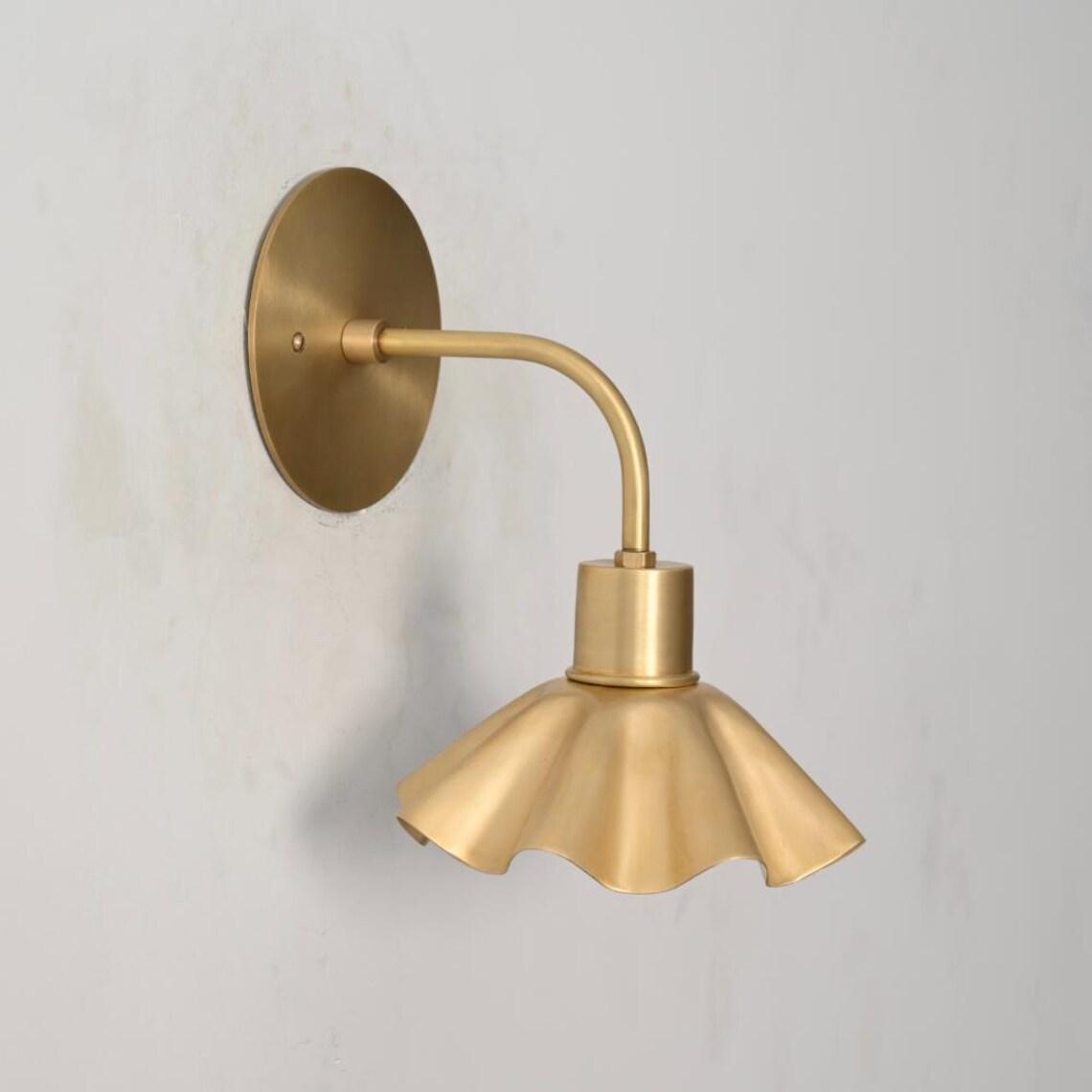 Mid Century Brass Flower Wall Sconce, Petal Shade Lamp
