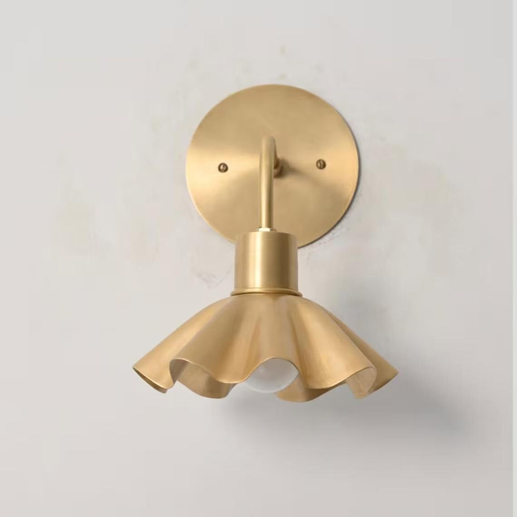 Mid Century Brass Flower Wall Sconce, Petal Shade Lamp
