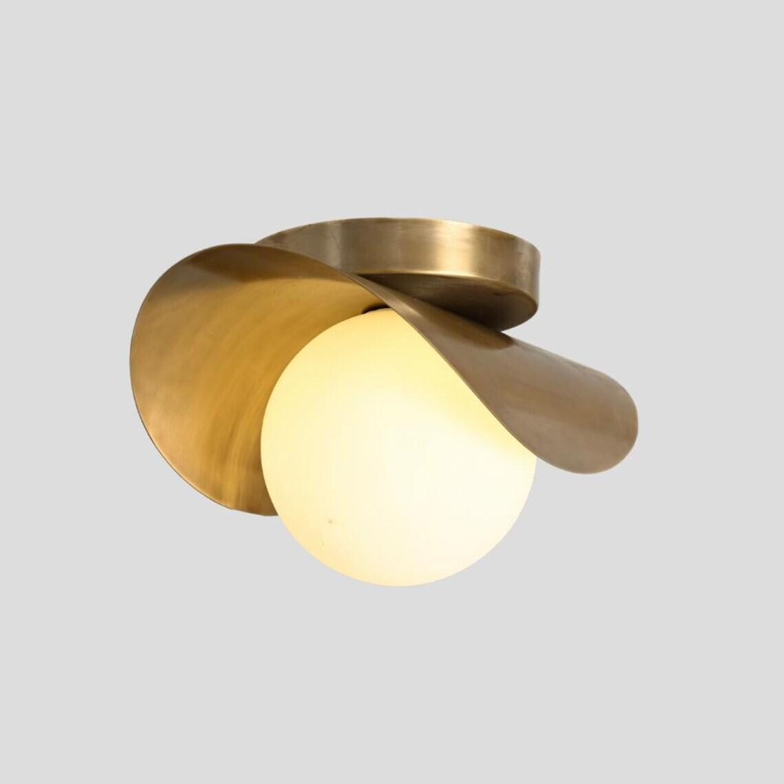 Mid Century Modern Raw Brass Orb Flush Mount Ceiling Light