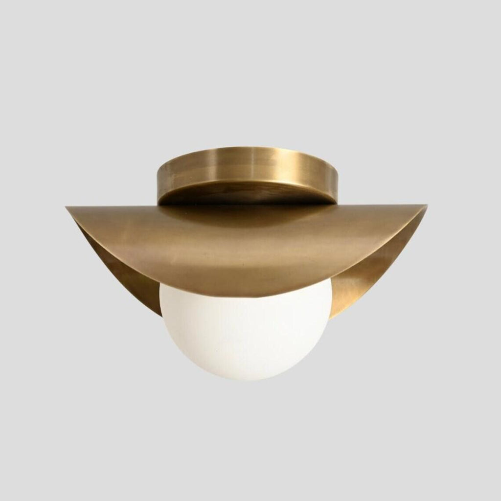 Mid Century Modern Raw Brass Orb Flush Mount Ceiling Light
