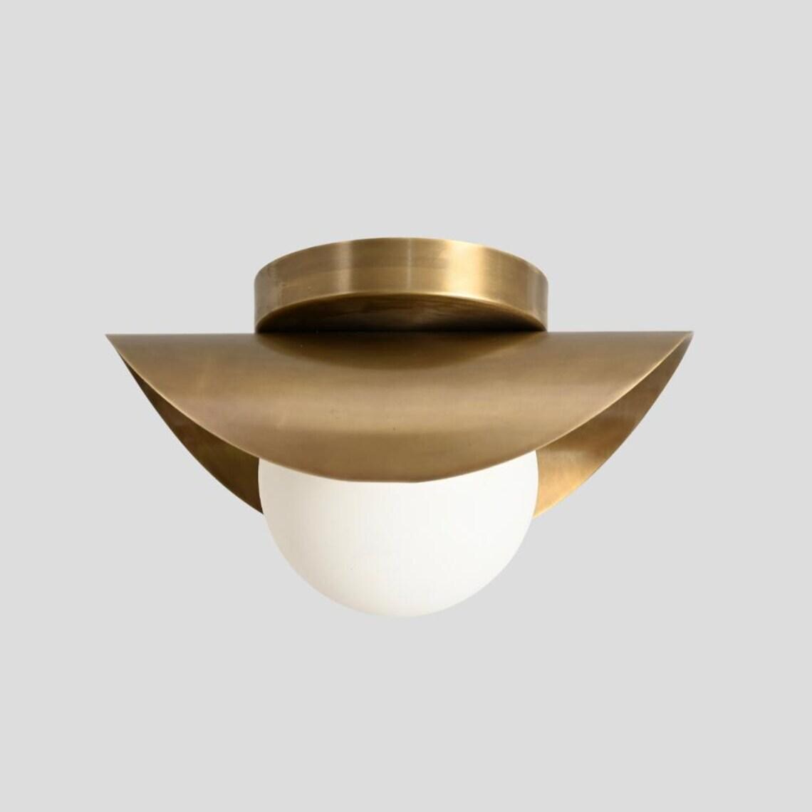 Mid Century Modern Raw Brass Orb Flush Mount Ceiling Light